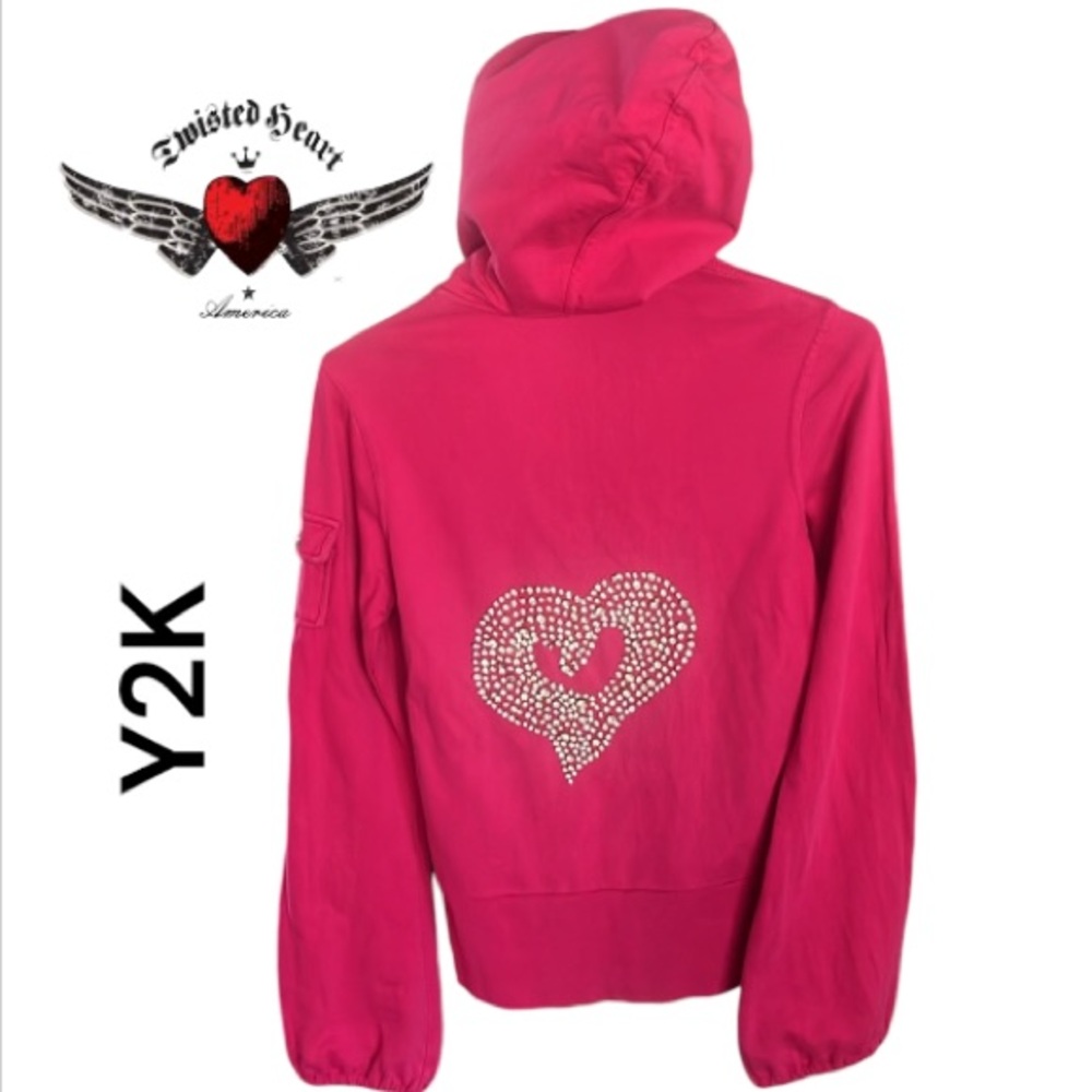 Twisted Heart Bling Y2K VTG Hot Pink Zip Up Hoodie
